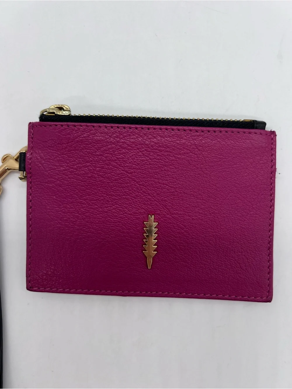 Thacker Women's Fuchsia Leather Wristlet Card Holder with Gold Accent